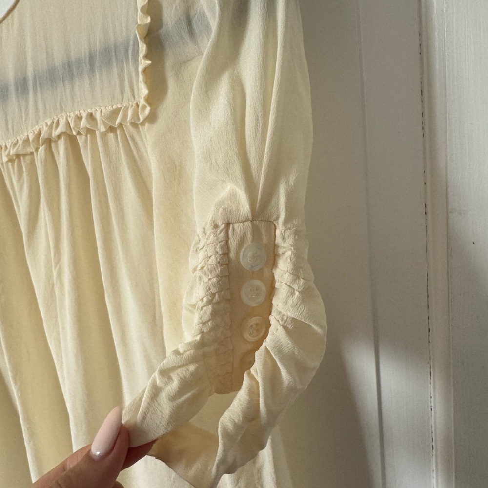 Miu Miu Cream Ruffle Yoke Short Sleeve Blouse - Picture 3 of 7